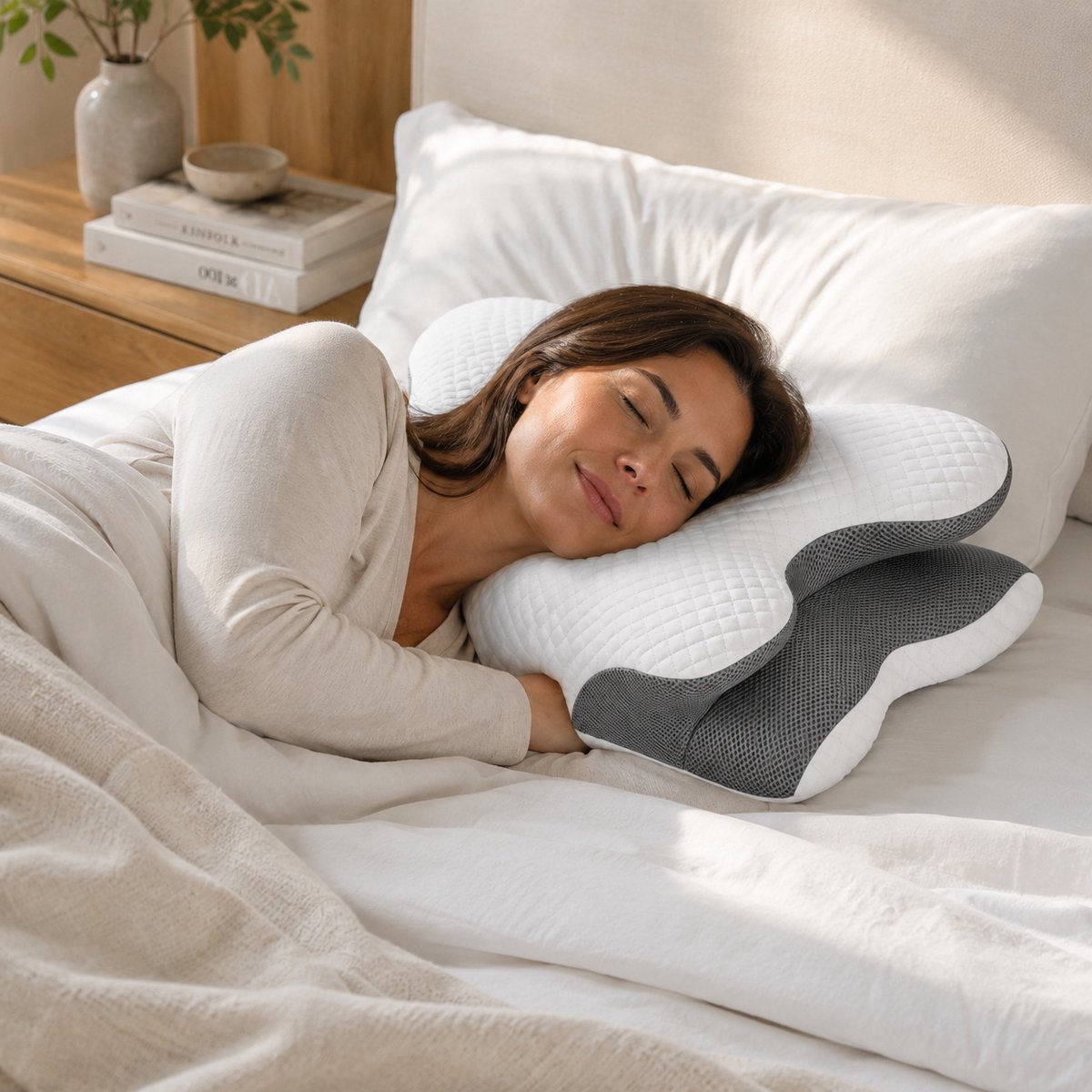 Kopfkissen Memory Foam – Ergonomisches Schmetterlingskissen aus Viscoschaum für Seiten-, Rücken- & Bauchschläfer – 69x40 cm