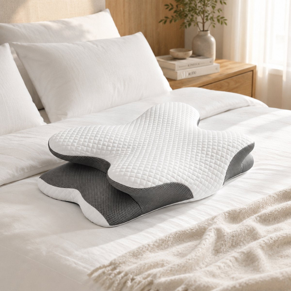 Kopfkissen Memory Foam – Ergonomisches Schmetterlingskissen aus Viscoschaum für Seiten-, Rücken- & Bauchschläfer – 69x40 cm